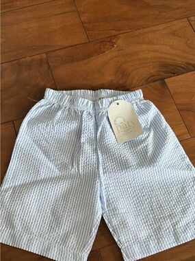 Paty Light Blue Seersucker Kids Shorts with Elastic Waist